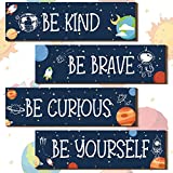 4 PCS Space Themed Bedroom Decor Inspirational Wall Art Decor Motivational Hanging Plaque Sign Outer Space Room Decor Outer Space Nursery Decor for Boys Kids Playroom Classroom Jam Decor (Blue)