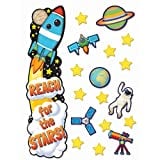 Eureka ''Reach for The Stars'' Space Themed Classroom Decoration Door Poster Kit, 34pcs, 45'' H