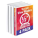 Samsill Economy 3 Ring View Binder, .5 Inch Round Ring  Holds 125 Sheets, PVC-Free / Non-Stick Customizable Cover, White, 4 Pack