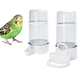 CRMADA 2 Pack Automatic Bird Feeder Bird Water Bottle Drinker Clear Food Seed Dispenser Container Set Hanging in Cage No-Mess for Parrots Budgie Cockatiel Lovebirds Finch Canary Hamster 415ml