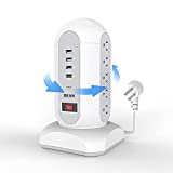 Power Strip Tower, BEVA Surge Protector 5.4ft Retractable Extension Cord, 15 Outlets 4 USB Ports Desktop Charging Station with Overload Protection Circuit Breaker for Home Office Hotel Dorm ETL Listed