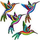 4 Pack Metal Hummingbird Wall Art Decor Metal Colorful Birds 3D Outdoor Sculpture Iron Outdoor Hanging Decor Ornaments Metal Hand-made Bird Wall Art Fence Decorations for Living Room Patio Balcony