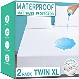 Twin XL Waterproof Mattress Protector, 2 Pack Noiseless, Breathable, and Soft Mattress Cover Twin Extra Long Size with Deep Pocket for 6-16 inches Mattress, White