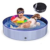 Aihomego Foldable Large 63" Dog Pool with Pool Cover, Hard Plastic Kiddie Pool, Dog Pool for Large Dog, Portable Kiddie Pool in Backyard, Collapsible Dog Swimming Pool, Plastic Pool for Kids