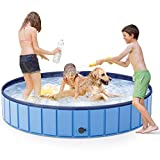 Dog Pool, 63 Inches Large Collapsible Kiddie Pool Hard Plastic Foldable Plastic Pool Portable Pet Bath Pool Outdoor Tub Bathing Pool for Kids Puppy Outside Swimming Pool for Dogs Cats (63" x 11.8")