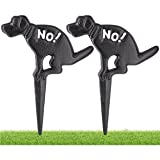 Ram-Pro No Pooping Naughty Dog Black Yard Sign with Stake Cast Iron Dog Pee Yard Signs Perfect for Outdoor Lawn and Garden, Keep Your Dog Off Grass Sign (Pack of 2)