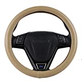 Elegant Off-White Genuine Leather Car Steering Wheel Cover 15 Inch for Camry Accord Etc Most Cars