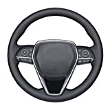 DIY Sew Black Microfiber Leather Car Steering Wheel Cover for 2018 2019 Toyota Camry / 2019 2020 Avalon / 2020 Corolla / 2019 RAV4 (Black Thread)