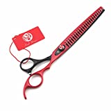 Purple Dragon 8.0 inch Professional Pet Grooming Scissor - Dog Chunker Shears - Adult Animal Thinning Hair Shears for Pet Groomer or Family DIY (Red)