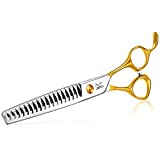 JASON 7.5" 18-Teeth Chunkers Shears for Dogs Cats Grooming Texturizing Blending Thinning Scissor Pets Trimming Kit Sharp Gold Shear for Right Handed Groomers