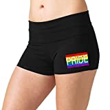 Women's Pride Rainbow Flag Chest Black Yoga Workout Booty Shorts Medium Black