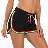 HDE Womens Rainbow Striped Retro Fashion Dolphin Running Workout Shorts Black - M