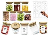 EbbyTech Small Glass Jars with Airtight Bamboo Wood Lids & Labels  12 Pack Set of Mini 8oz Containers for Spice Storage, Salts  Empty Canisters for Kitchen, Bath, Apothecary, Party Favors, Gifts