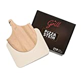 Pizza Stone by Hans Grill Baking Stone For Pizzas use in Oven and Grill / BBQ FREE Wooden Pizza Peel Rectangular Board 15 x 12 " Inches Easy Handle Baking | Bake Grill, For Pies, Pastry Bread, Calzone