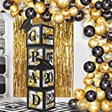 2022 Graduation Balloon Boxes Decorations, 4 pieces Black Graduation Party Balloons Boxes with GARD Class of 2022 Letters, Little Cap Graduation Decorations for Congrats Grad 2022 Decor