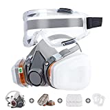 Respirator Mask Reusable Half Face Cover Gas Mask with Safety Glasses, Paint Face Cover Face Shield with Filters for Painting, Organic Vapor, Welding, Polishing, Woodworking and Other Work Protection (Medium)