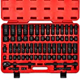 Neiko 02448A 1/2" Drive Master Impact Socket Set, 65 Piece Deep & Shallow Socket Assortment | Standard SAE (3/8-Inch to 1-1/4-Inch) and Metric (10-24 mm) Sizes | Includes Adapters and Ratchet Handle