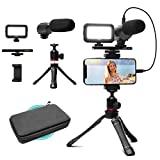 Movo iVlogger- iPhone/Lightning Compatible Vlogging Kit Phone Video Kit Accessories: Phone Tripod, Phone Mount, LED Light and Cellphone Shotgun Microphone for Phone Video Recording for YouTube, Vlog