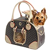 Betop House Fashion Dog Carrier PU Leather Dog Handbag Dog Purse Cat Tote Bag Pet Cat Dog Hiking Bag, Brown, Large 42*29*18cm