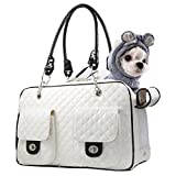 Betop House Soft-Sided Pet Travel Carrier Airline Approved for Pet Small Dog and Cat Collapsible, White Shiny Patent Leather