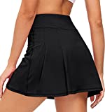 Loovoo Women's Athletic Skorts Lightweight Active Tennis Skirts, Workout Running Golf Skirt with Pockets Built-in Shorts Black