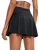 SANTINY Pleated Tennis Skirt for Women with 4 Pockets Women's High Waisted Athletic Golf Skorts Skirts for Running Casual(Black_S)