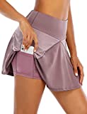 Loovoo Womens Athletic Skirt with Pockets Plus Size Tennis Skirt Mesh Skirt M Grey Pink