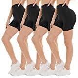 NexiEpoch 4 Pack Biker Shorts for Women High Waist - 5" Buttery Soft Spandex Black Yoga Shorts for Summer Athletic Workout