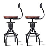 Set of 2 Industrial Bar Stool-Adjustable Swivel Wood Metal Bar Stool-Counter Height to Extra Tall Farmhouse Bar Stool-24-30 Inch Seat Height-with Backrest