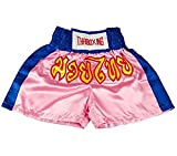 asmanjune Kids Muay Thai Boxing Shorts Kick Boxing Trunks Satin Pink & Blue Size s