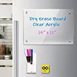 Acrylic Note Board Refrigerator Dry Erase Board Magnetic Clear 15x11" Includes 4 Dry Erase Markers