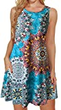 Tshirt Dresses for Women Summer Beach Boho Sleeveless Floral Sundress Pockets Swing Casual Loose Cover Up(Light Blue,XL)
