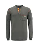 BOCOMAL FR Shirts Flame Resistant Shirts FR T Shirt NFPA2112/CAT2 7oz Grey Men's Long Sleeve Fire Retardant Henley Shirts