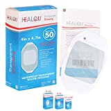 Transparent Film Dressing, 4" x 4.7" Pack of 50 Waterproof Wound Bandage Adhesive Patches, Post Surgical Shower or IV Shield,Tattoo Aftercare Bandage by Healqu