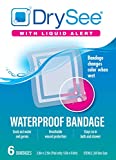 DrySee Waterproof Bandages - Large Bandages for Wound Care, Tattoos, Post Surgical - Changes Color When Wet (2x2) - 6 Count