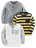 Simple Joys by Carter's Toddler Boys' Long-Sleeve Shirt, Pack of 3, Yellow/Grey/White, Stripe, 2T