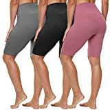 HLTPRO 3 Pack Biker Shorts for Women(Reg & Plus Size) - High Waist Buttery Soft 8" Womens Shorts for Workout, Yoga, Running