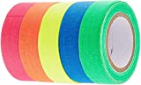 DIMROM Fluorescent neon Gaffer Tape-5 Pack. Cloth matt Finish is Reactive Under UV Blacklight. for Glow Parties and Art Projects. Each roll is 18 feet by .5 inches