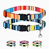 BRONZEDOG Breakaway Cat Collar with Bell 2 PCS Aztec Tribal Pattern Safety Collars for Cats Kitten Girl Boy (Aztec Sunrize/Serape Dark Blue)