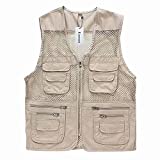 Rizanee Unisex Mesh Breathable Fishing Vest, Multi-Pockets Photography Travel Hiking Waistcoat Jacket for Adults and Youth (Beige, US L - TAG 2XL)