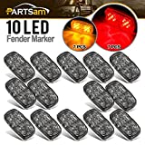 Partsam 14x Red/Amber Double Bullseye led Marker Light Side Marker Clearance Light Smoke Lens, Tiger Eye / Double Bubble LED Marker Lights, 4" Rectangular Rectangle Led Truck Trailer RV Camper Light