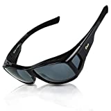 DUCO Wraparound Fit over Sunglasses for Men Women Polarized Wear Over UV Protection Sun Glasses8954(L Size Black /Grey)