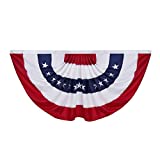 USA Pleated Fan Bunting Flag - 2x4ft American US Half Fan Embroidered Banner - Oxford Nylon Premium Quality Patriotic Stars & Stripes
