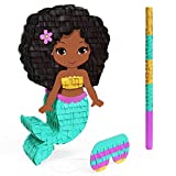 African American Mermaid Pinata Bundle with a Blindfold and Bat  Perfect Small Sized Pinata For Birthday Parties, Kids Carnival and Related Events  Small Pinata Holds Up to 2 lbs of Candy  (15 x 9 x 3 Inches)