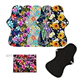 6Pcs Resuable Waterproof Resuable Menstrual Pad Sets Including 5Pcs Heavy Flow Menstrual Pads Mama Cloth Sanitary Napkins + 1Pc Mini Wet Bag