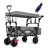 AUKAR Collapsible Canopy Wagon - Heavy Duty Utility Outdoor Garden Cart - with Adjustable Handles , for Shopping, Picnic, Camping, Sports - Grey