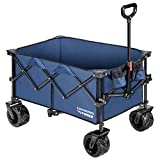 VIVOSUN Folding Collapsible Wagon Utility Outdoor Camping Beach Cart with Universal Wide Wheels & Adjustable Handle, Blue