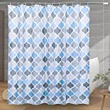 Bathroom Waterproof Shower Curtain, Weighted Fabric, Modern Geometric Blue, Metal Grommets, Machine Washable, Walkin Decorative Shower Curtain Set with Durable Hooks, 72 X 72 Inches, Farmhouse Grey