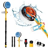 Fochutech Rotating Car Wash Brush with Soap Dispenser & Hose Attachment, Soft Bristle Car Spin Mop Washing Scrub Brush Long Handle, Water Flow Through High Pressure Car Cleaning Brush Kit (Yellow)