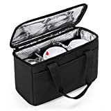 Trunab Reusable 3 Cups Drink Carrier for Delivery with Adjustable Dividers, Insulated Drink Caddy Holder Bag for Take Out, Beverages Carrier Tote with Handle for Outdoors, Patented Design, Black